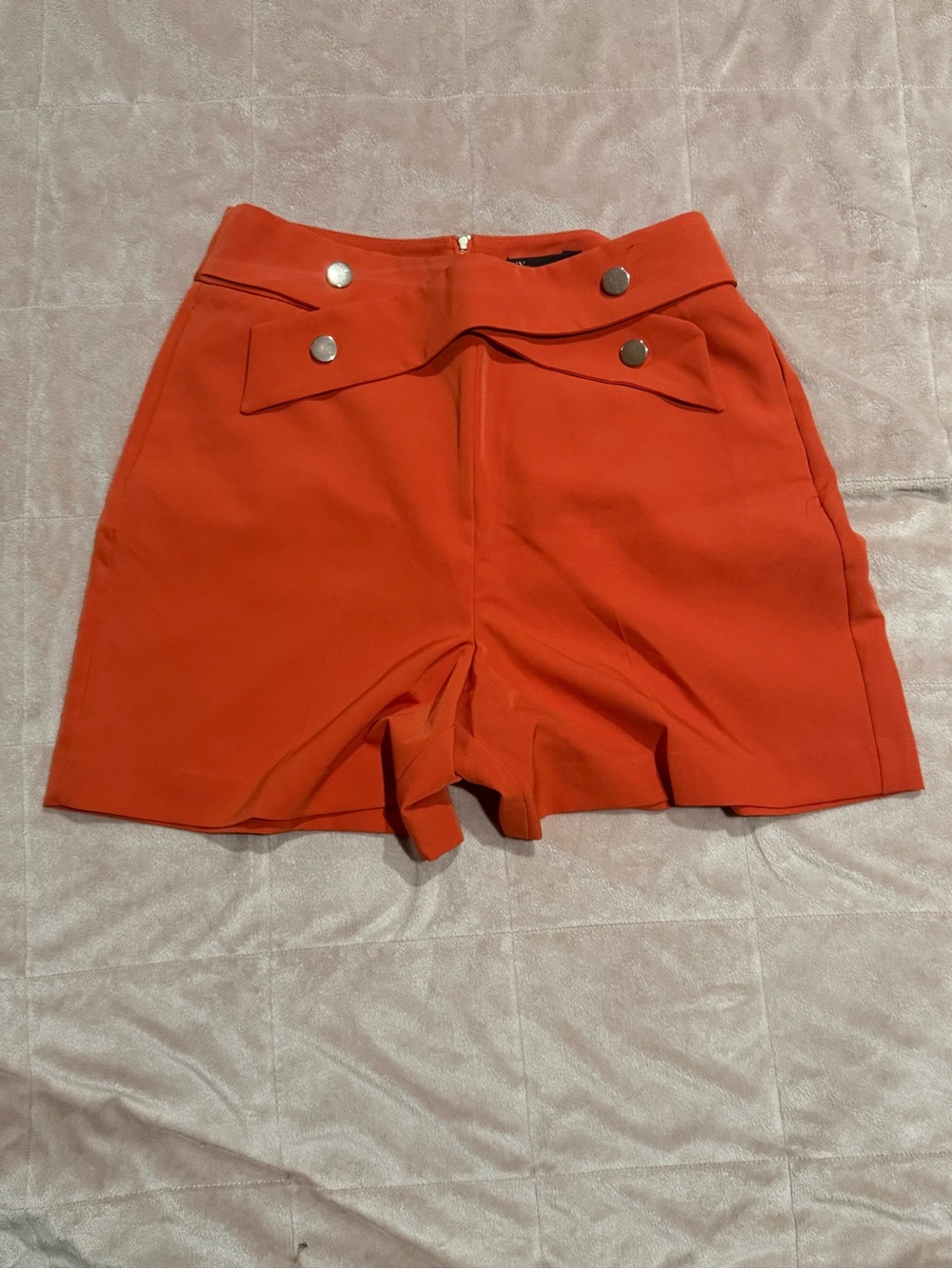 New York & Company High-Waist Orange Shorts with Button Trim